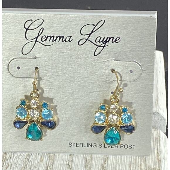 NWT Gemma Layne Sterling Vermeil Earrings Multicolor Rhinestones Dangle Cluster - Picture 1 of 6